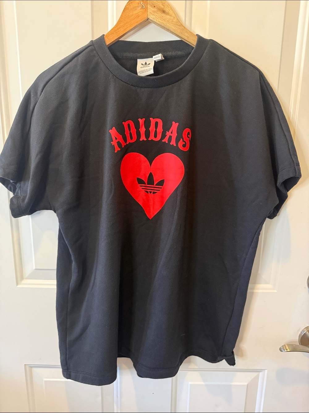 adidas Black Short Sleeve Tee with Red Heart Trefoil